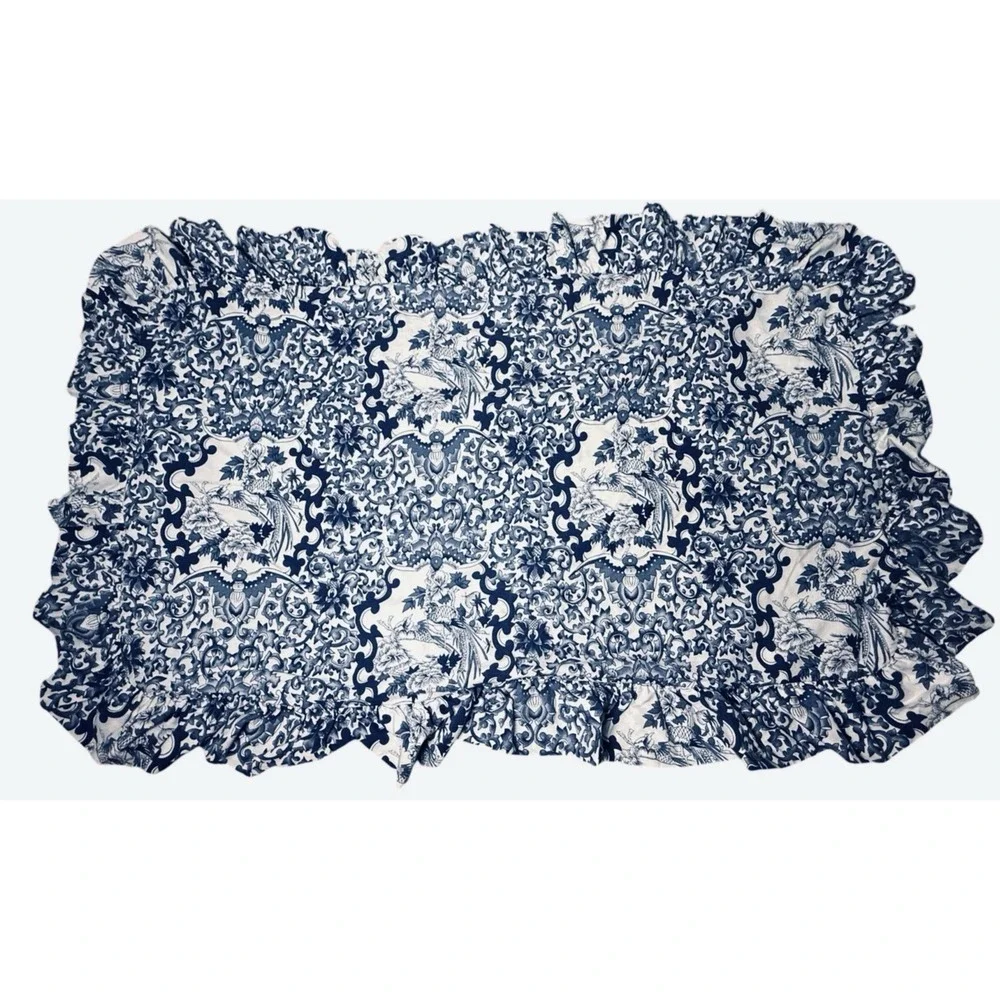 Ralph Lauren Tamarind‎ Sham Ruffle KING SET Blue White Porcelain Chinoiserie